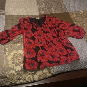 Jade Melody Tam peony floral print in pink and black blouse